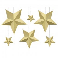 DEKORACJA Świąteczna Papierowe Gwiazdy 6szt ZŁOTE