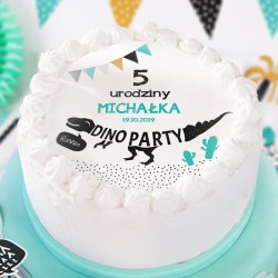 OPŁATEK na tort personalizowany na Roczek i Urodziny dziecka DinoParty Ø20cm