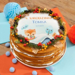 OPŁATEK na tort personalizowany na Roczek i Urodziny dziecka Liski Ø20cm