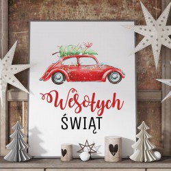 DEKORACJA świąteczna plakat Wesołych Świąt 50x70cm Christmas Car