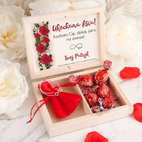 PREZENT na Walentynki w pudełku Róże Bransoletka Nieskończoność POZŁACANA