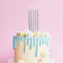 ŚWIECZKI na tort urodzinowy 12cm 12szt SREBRNE