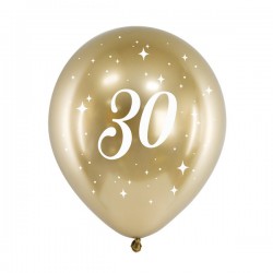 BALONY na 30 urodziny złote 6szt Chromowane Lux