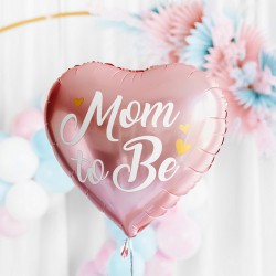 BALON na Baby Shower foliowy Mom to Be SERCE 35cm Różowy