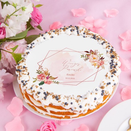 OPŁATEK personalizowany na tort Rosegold Flowers Ø20cm
