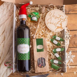 KOSZ prezentowy świąteczny Z PODPISEM Zestaw Zielony z winem LUX