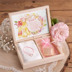PREZENT dla dziecka w pudełku Króliczek Różowy BRANSOLETKA POZŁACANE SREBRO z sercem RÓŻOWA
