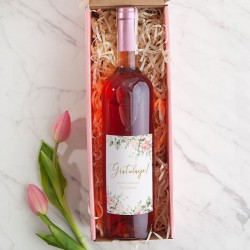 GRATULACJE dla Rodziców z okazji narodzin dziecka Z PODPISEM Wino w pudełku Różowe