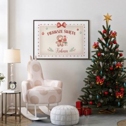 DEKORACJA świąteczna plakat dla dziecka Z IMIENIEM Pierwsze Święta 50x70cm