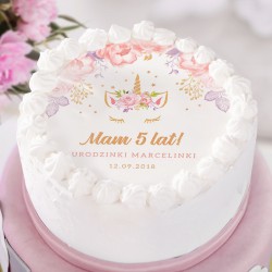 OPŁATEK na tort personalizowany na Roczek i Urodziny dziecka Unicorn Jednorożec Ø20cm