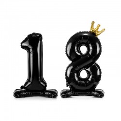 BALONY na 18 urodziny z koroną stojące 84cm Czarne HIT