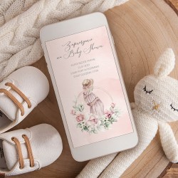 ZAPROSZENIE na Baby Shower na telefon cyfrowe Różowe Kwiaty