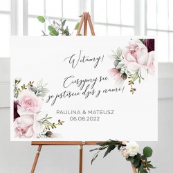 PLAKAT tablica powitalna na wesele 50x70cm Burgundowe Kwiaty