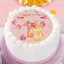 OPŁATEK na tort Roczek dziewczynki Różowy Króliczek Ø20cm UNIWERSALNY