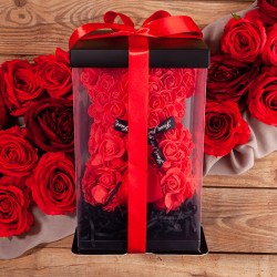 MIŚ z róż na zaręczyny Rose Bear ZESTAW z pudełkiem i bilecikiem