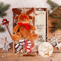 PREZENT świąteczny dla dziecka Z PODPISEM Opaska Reniferka, kubek i czekolada
