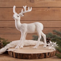 RENIFER flokowany dekoracja świąteczna Biały DUŻY 35cm