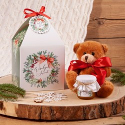 PREZENT świąteczny dla dziecka w pudełku Maskotka Miś i miodek