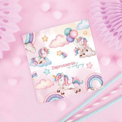ZAPROSZENIA na urodziny Unicorn Baby na chmurkach 10szt (+koperty)