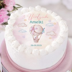OPŁATEK na tort na Urodziny dziewczynki Unicorn Baby na chmurkach Z IMIENIEM Ø20cm