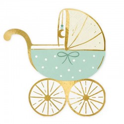 SERWETKI na Baby Shower i Chrzest Błękitny wózeczek 14x15cm 20szt