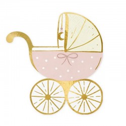 SERWETKI na Baby Shower i Chrzest Różowy wózeczek 14x15cm 20szt