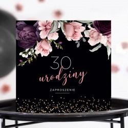 ZAPROSZENIA na 30 urodziny Flowery Black 10szt (+koperty)