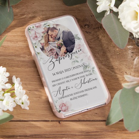 ZAPROSZENIE ślubne na telefon cyfrowe Różowe Kwiaty