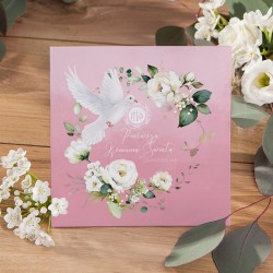ZAPROSZENIA komunijne dla dziewczynki różowe z kwiatami 10szt (+koperty)