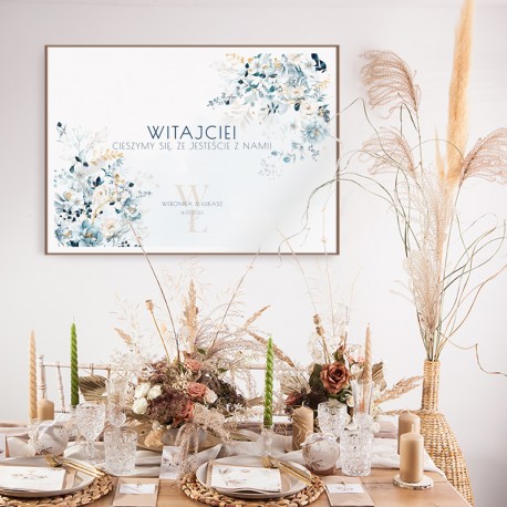 PLAKAT tablica powitalna na wesele 50x70cm Niebieskie Kwiaty