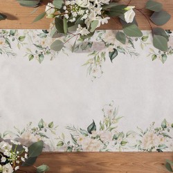 BIEŻNIK dekoracja stołu obrus Białe Kwiaty 40cmx10m