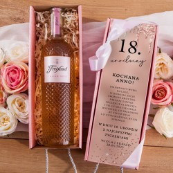PREZENT na 18 urodziny Z IMIENIEM Wino kryształowe różowe w pudełku Glamour Glitter