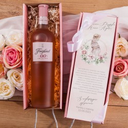 PREZENT na Baby Shower Z IMIENIEM Wino bezalkoholowe w pudełku Różowe Kwiaty