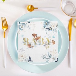 ZESTAW dekoracji stołu na Baby Shower chłopca talerzyki+kubeczki+serwetki Zwierzątka