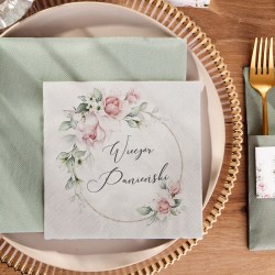 ZESTAW dekoracji stołu na Wieczór Panieński serwetki+kieszonki+bieżnik Różowe Kwiaty