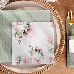ZESTAW na stół kubeczki+talerzyki+serwetki Różowe Kwiaty KOMPLET 32EL.