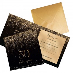 ZAPROSZENIA na 50 urodziny Gold Glittery 10szt (+koperty)