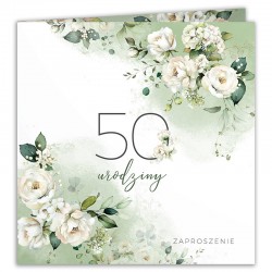 ZAPROSZENIA na 50 urodziny Białe Róże 10szt (+koperty)