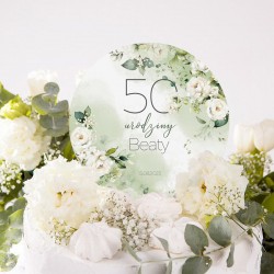 TOPPER na tort na 50 Urodziny Z IMIENIEM Białe Róże