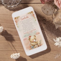 ŻYCZENIA na Urodziny dziecka na telefon elektroniczne Miś w kwiatkach