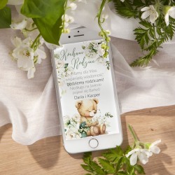 POWIADOMIENIA o ciąży na telefon elektroniczne Białe kwiaty z misiem