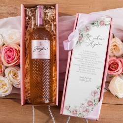 PREZENT na Rocznicę Ślubu dla Żony od Męża z PODPISEM Wino kryształowe różowe w pudełku Różowe Kwiaty