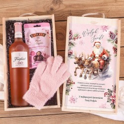 KOSZ prezentowy świąteczny w skrzyni Z PODPISEM Wino bezalkoholowe Elegant Pink II