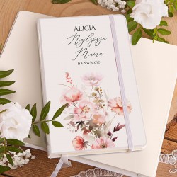 PREZENT dla Mamy notatnik Z IMIENIEM Różowe Kwiaty 80 kartek czystych