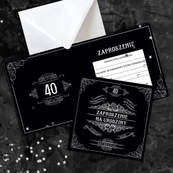 ZAPROSZENIA na 40 urodziny czarne w stylu retro 10szt (+koperty)