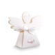 PUDEŁECZKA Aniołek na Chrzest Kwiatowy Wózek RÓŻ 10szt (+etykiety z imieniem+białe wstążki)