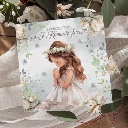 ZAPROSZENIA na Komunię dziewczynki Floral Girl 10szt (+koperty)