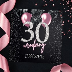 ZAPROSZENIA na 30 urodziny Pink Balloon Diamond 10szt (+koperty)