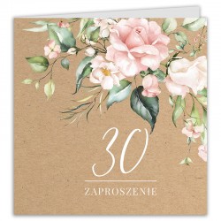 ZAPROSZENIA na 30 urodziny Pudrowe Kwiaty KRAFT 10szt (+koperty)