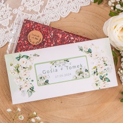CZEKOLADA ręcznie robiona dla gości na wesele Z IMIONAMI w opakowaniu Białe Róże 91,5g